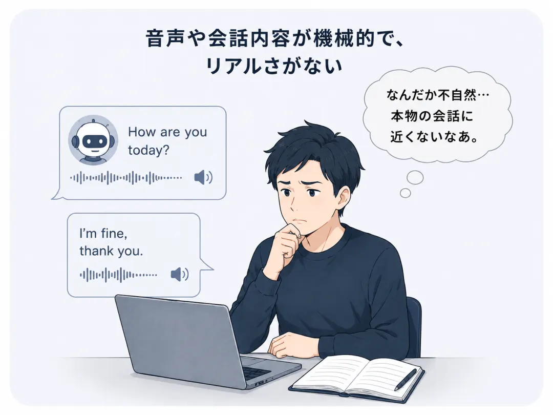 音声や会話内容が機械的でリアルさがないという課題
