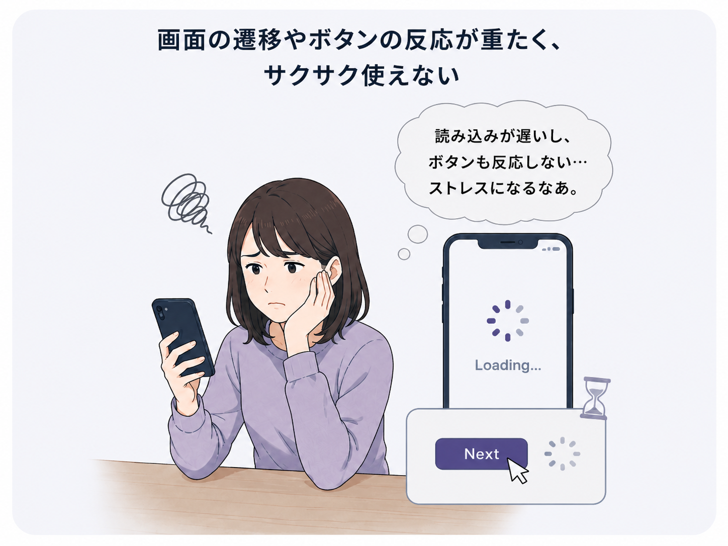画面の遷移やボタンの反応が重たくサクサク使えないという課題