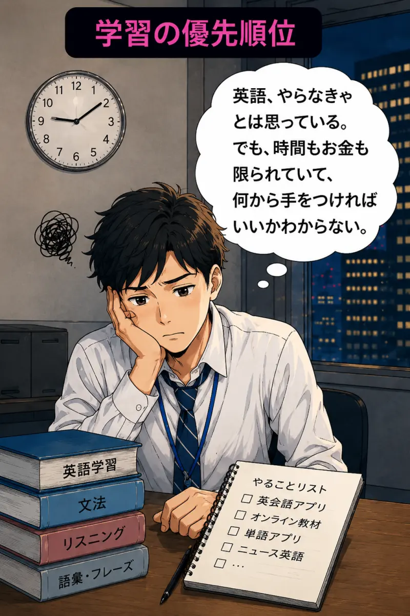 教材を前に何から始めればいいか分からない様子
